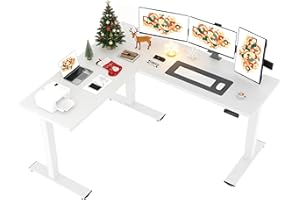 SANODESK L Shaped Standing Desk Adjustable Height, Electric Corner Standing Desk, 71 x 63 inch Sit Stand Computer Table with Splice Board, White