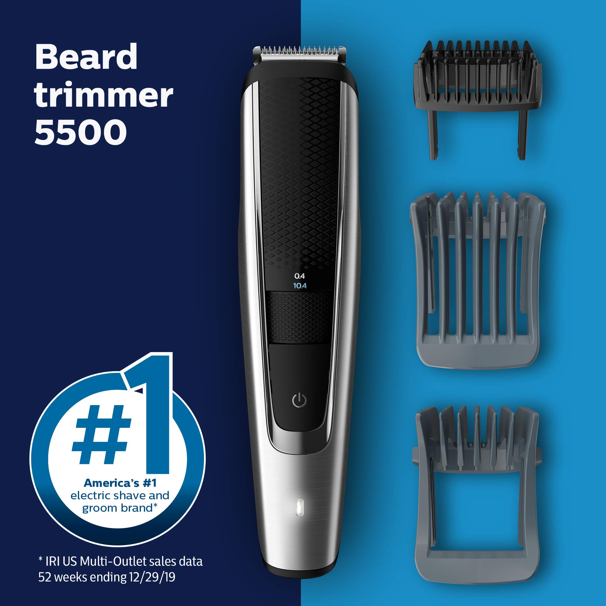 Norelco Philips Beard Trimmer and Hair Clipper Series 5500, Electric, Cordless, one Pass Beard Trimmer and Hair Clipper with Washable Feature for Easy Clean - No Blade Oil Needed - BT5511/49
