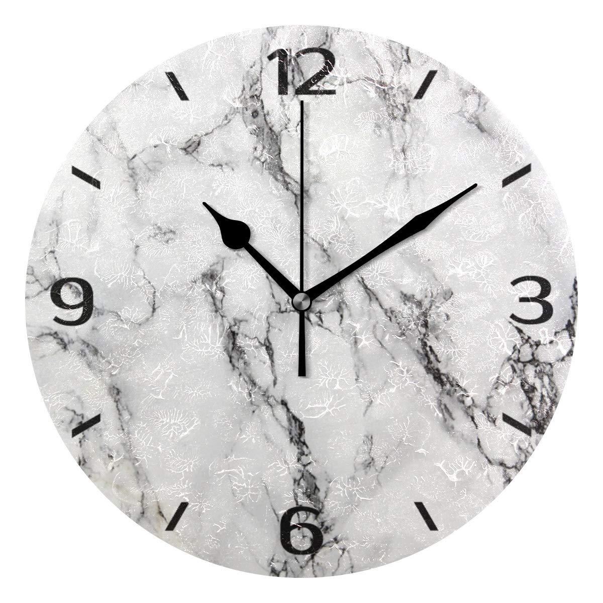 ALAZA 25cm Silent Round Wall Clock, White Marble Non Ticking Clock for Living Room Kitchen Bedroom Office Decorative with Desktop Stand