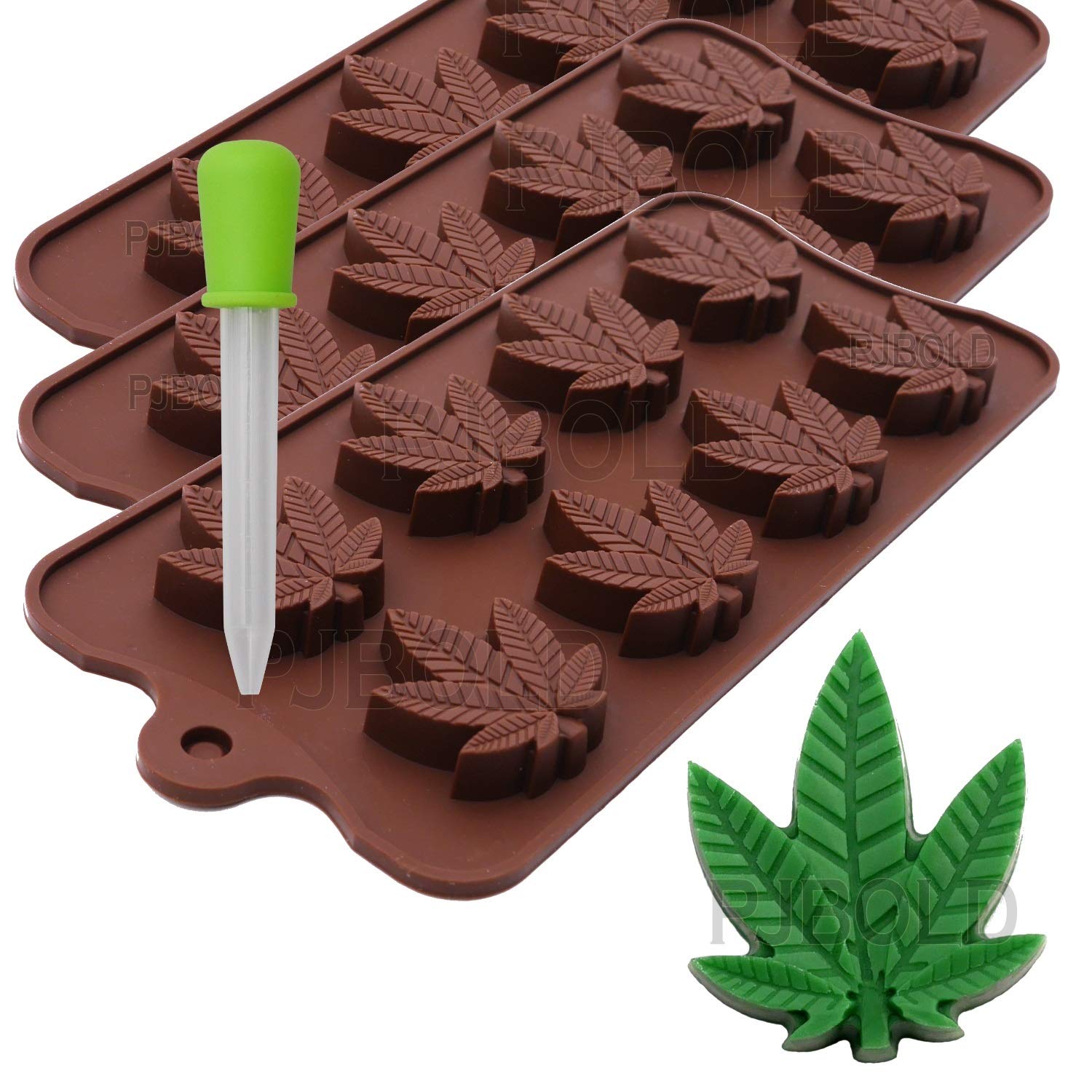 Marijuana Cannabis Candy Mold Pot Leaf Silicone Trays for Chocolate Gummies Party Novelty Gift Molds, 3 Pack