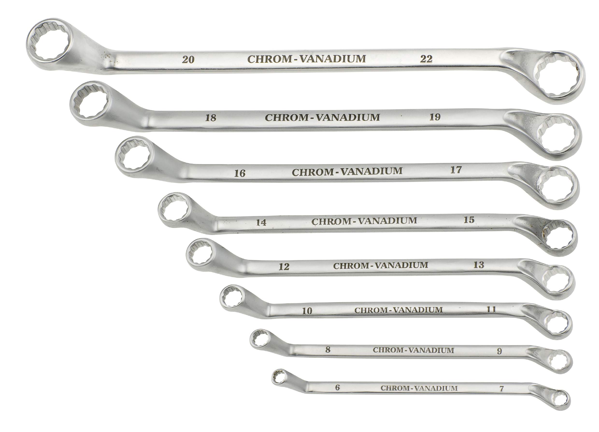 kwb 440300 Profi double ring key set, cranked, SW 6 - 22 mm, 8-piece set, satin finish, wave profile
