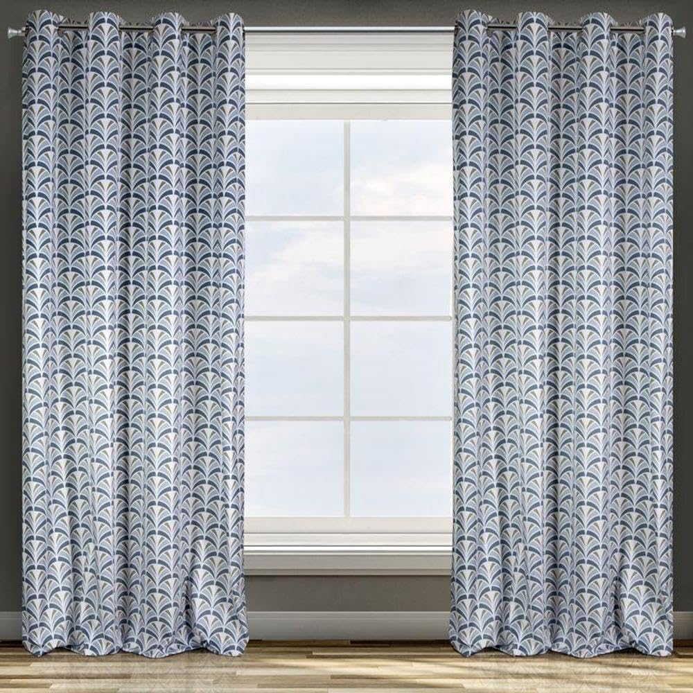 Deisgn91 Velvet Pattern Velvet 8 Eyelets Soft Curtains Elegant Modern Bedroom Living Room Lounge Stainless Steel + Silver 140 x 250 cm