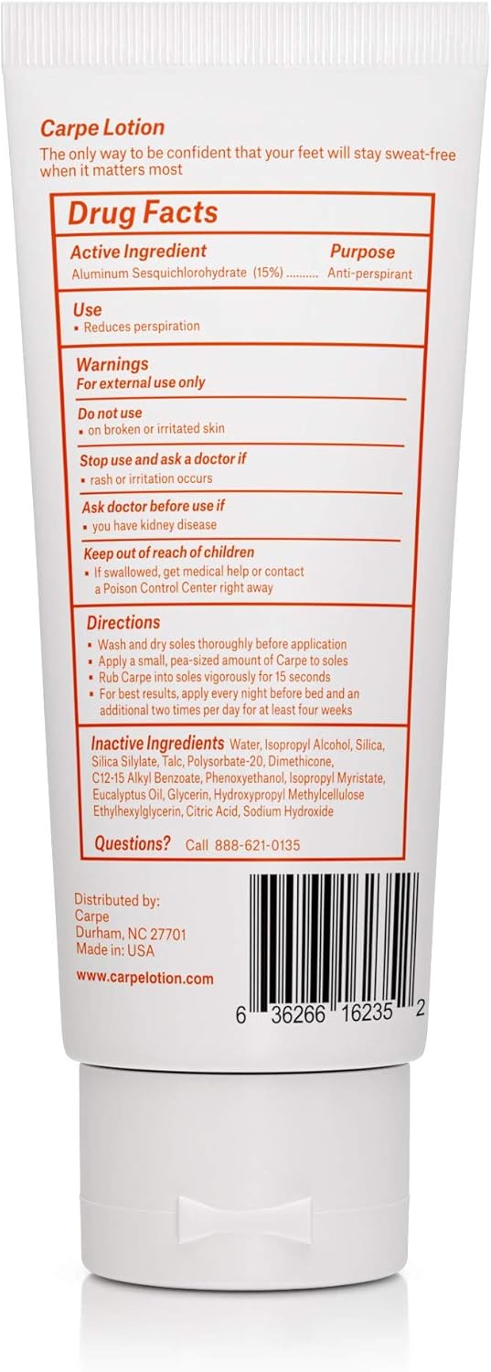 Carpe Antiperspirant Foot Lotion, A Dermatologist-Recommended Solution to Stop Sweaty, Smelly feet, Helps Prevent blisters, Great for hyperhidrosis: Health & Personal Care
