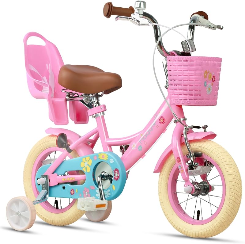 Glerc Maggie 12 Inch Kids Bike with Doll Seat Basket Stabilizers Pink