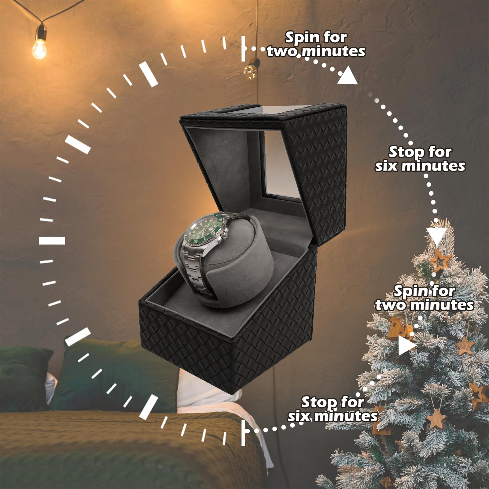 Watch Winder for Automatic Watches – Silent Adjustable Rotation, Premium PU Leather Automatic Watch Winder, Soft Interior, Ideal Gift Option, Luxurious Display Case for Automatic Watches