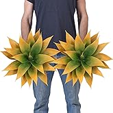 2Pack Fake Agave Plants 18 Inch Large Artificial Succulents Realistic UV Resistant Faux Aesthetic Plants for Outdoors Tropical Plant Greenery for Home Garden Front Porch Decor - 21Leaves, Yellow
