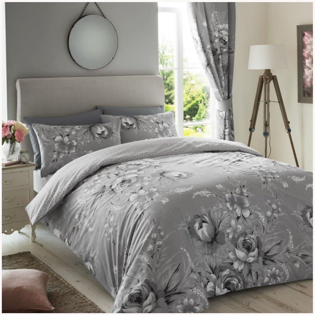 GC GAVENO CAVAILIA Printed Duvet Cover Set, Reversible Flower Bedding Double With Matching Pillow Cases, Mono