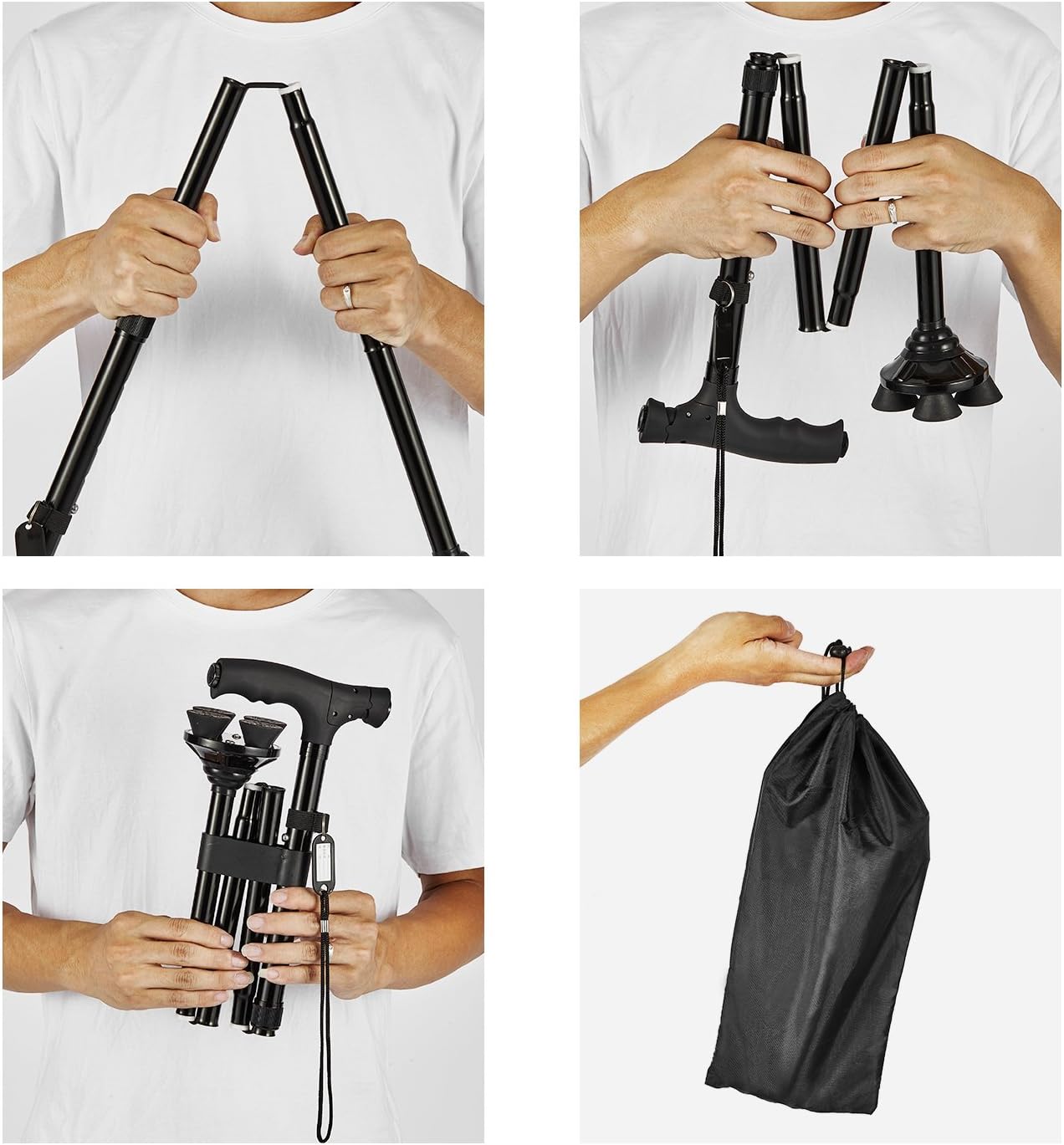 BigAlex Folding Walking Cane with LED Light,Pivoting Quad Base,Adjustable Walking Stick with Carrying Bag for Man/Woman: Health & Personal Care