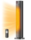 PELONIS 30” Ceramic Tower Space Heater with Adjustable Thermostat for Large Room, 75° Oscillation, Remote Control & 12H Timer, Tip-Over Switch & Overheating Protection, 1500W, PHF15RSAPH30, Black