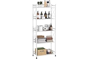 TZAMLI 5 Tier Shelving Unit, Metal Shelves Bathroom Storage Organizer, Free-Standing Heavy Duty Storage Rack Shelf for Kitchen Pantry Laundry, White