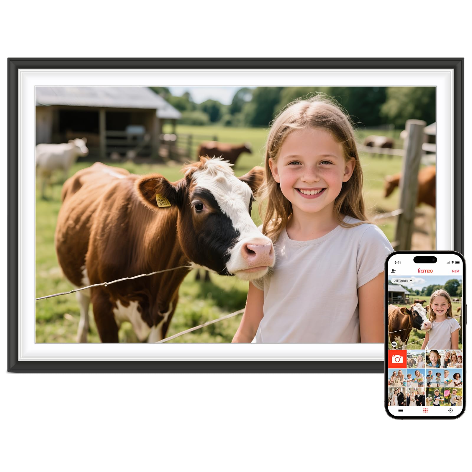 Photo 1 of Frameo 10.1" Digital Picture Frame, Smart WiFi Digital Photo Frame with 1280x800 HD IPS Touch Screen 32GB Storage Auto-Rotate Wall Mounted, Share Photos/Videos from Phone Anywhere(Black&White)