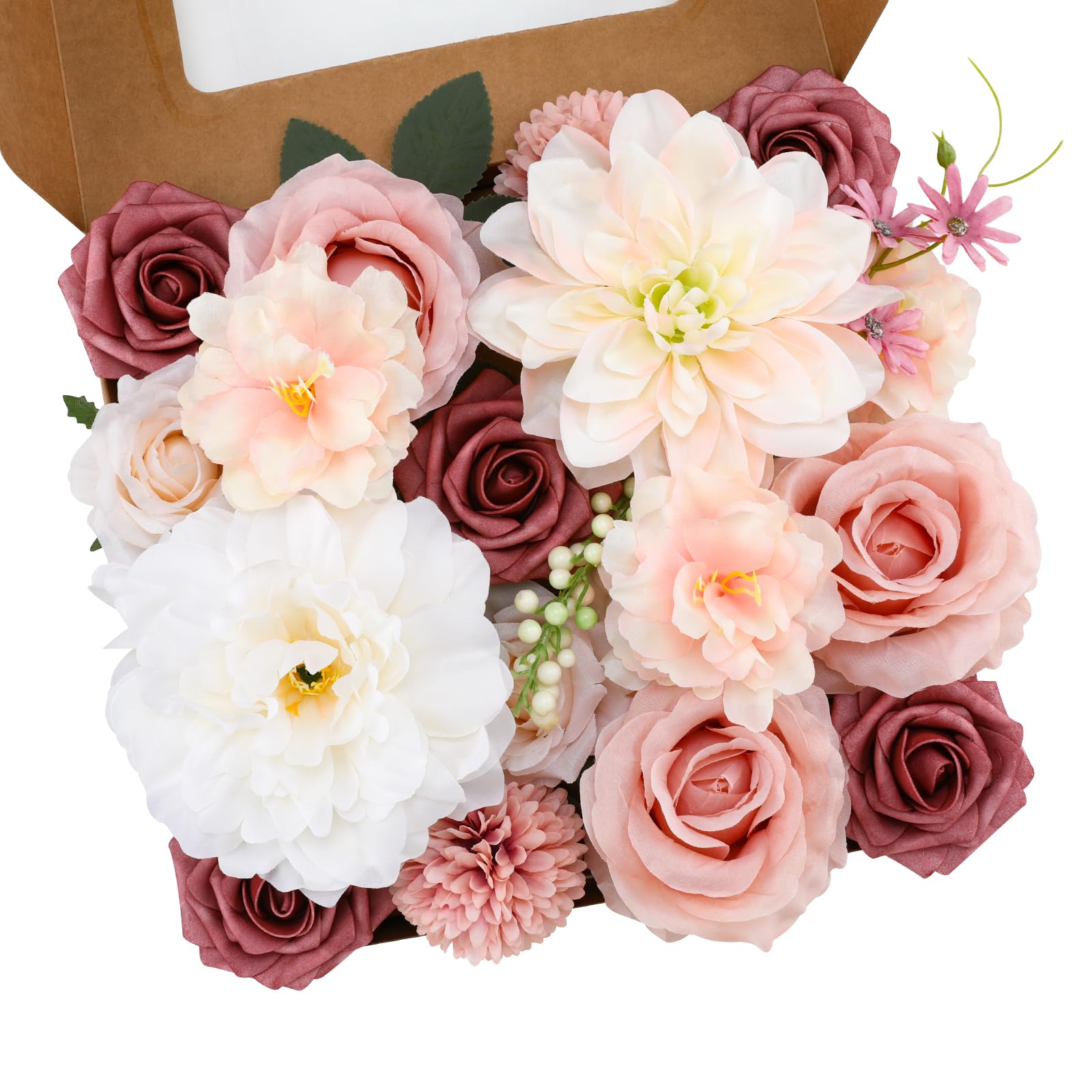 Floweroyal Artificial Flowers Combo Pink Flowers Mix Silk Flowers Dahlia Roses with Stems for Wedding Bridal Bouquets, Table Centerpieces, Baby Shower, Floral Arrangement, Home Decorations
