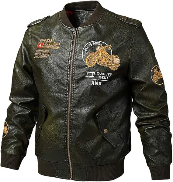 Amazon Renhe レザージャケット ライダースジャケット メンズ 刺繍ミリタリージャケット ショート丈 バイクジャケット カジュアル 作業用 ジャンパー 革ジャン コート ジャケット 通販