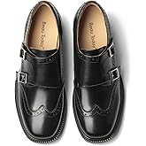 BEAU TODAY Monk Strap Loafers, Womens Leather Loafers, Cap Toe Slip-Ons Waxed Calfskin Loafer Flats for Business Casual Dress Women Shoes