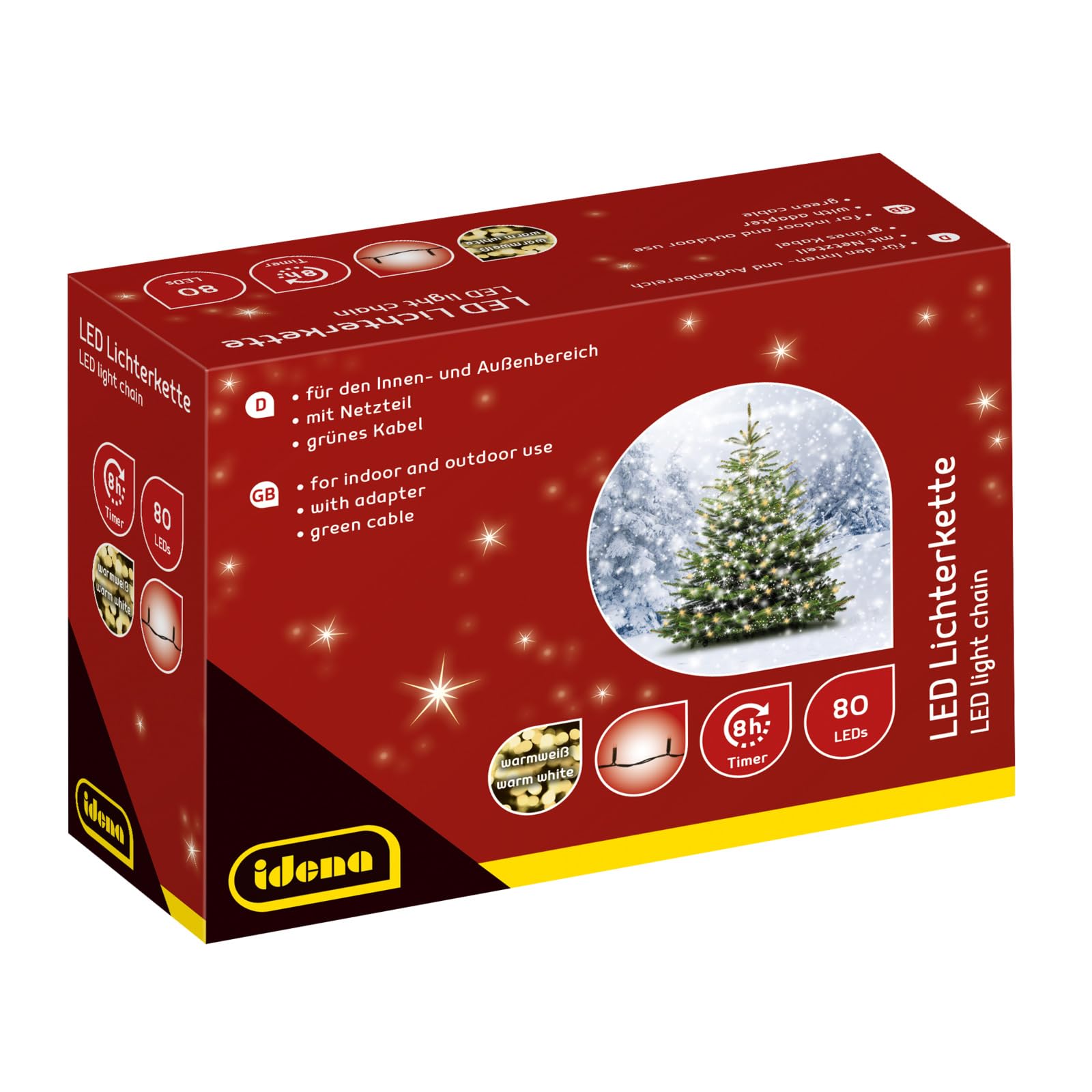 Idena 80 LED Colour Changing LED Fairy Lights, with 8 Hour Timer Function, for Parties, Christmas, Decoration, Wedding, as a Mood Light