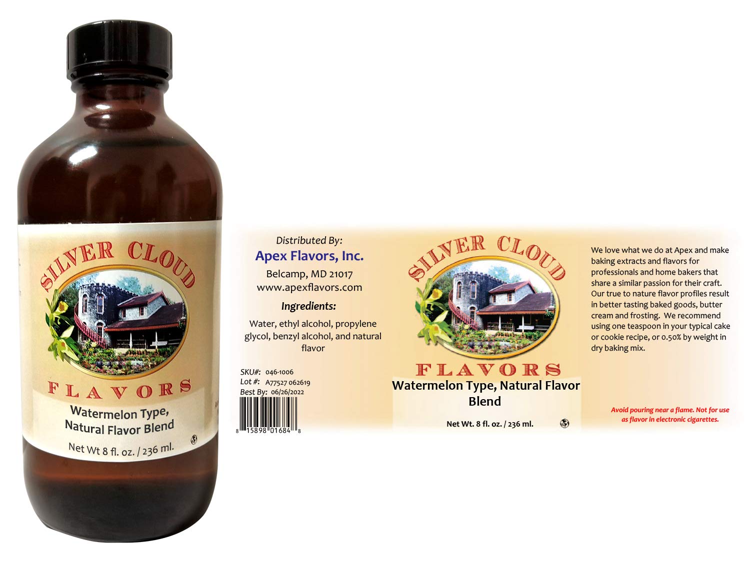 Watermelon Type Extract, Natural Flavor Blend 8 fl. oz. glass bottle Grocery