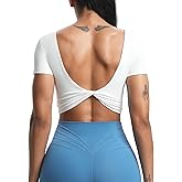 Aoxjox Short Sleeve Crop Tops for Women Emma Backless Twist Back Workout Cropped T Shirt Top