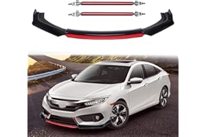JMTBNO Universal Front Bumper Lip Body Kit, Black&Red ABS Front Spoiler Front Bumper Lip Splitter Body Kit with 8"-10" Red Strut Rods