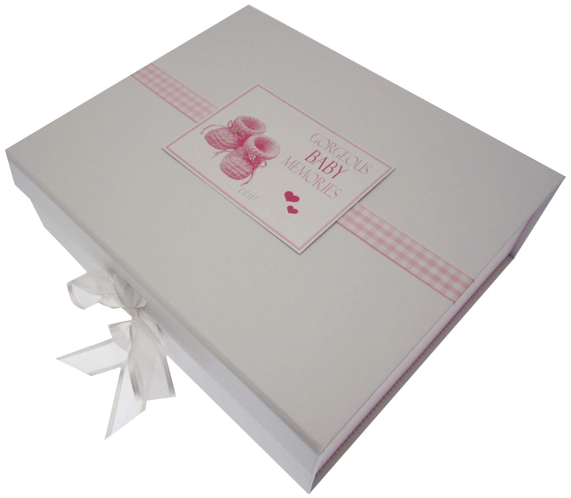 White Cotton Cards Gorgeous Baby Memories, Large Keepsake Box, Pink Booties