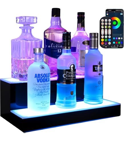 38" 2-Tier LED Lighted Liquor Bottle Display Shelf - Multi-Color Lighting For Back Bar 10 thumbnail image