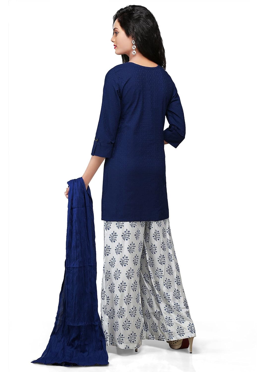 vastra vinod dark blue cotton readymade kurti with palazzo pants