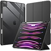 JETech Case for iPad Pro 12.9-Inch (2022/2021/2020/2018) with Pencil Holder, Clear Transparent Back Shell Slim Stand Shockproof Tablet Cover, Auto Wake/Sleep (Black)