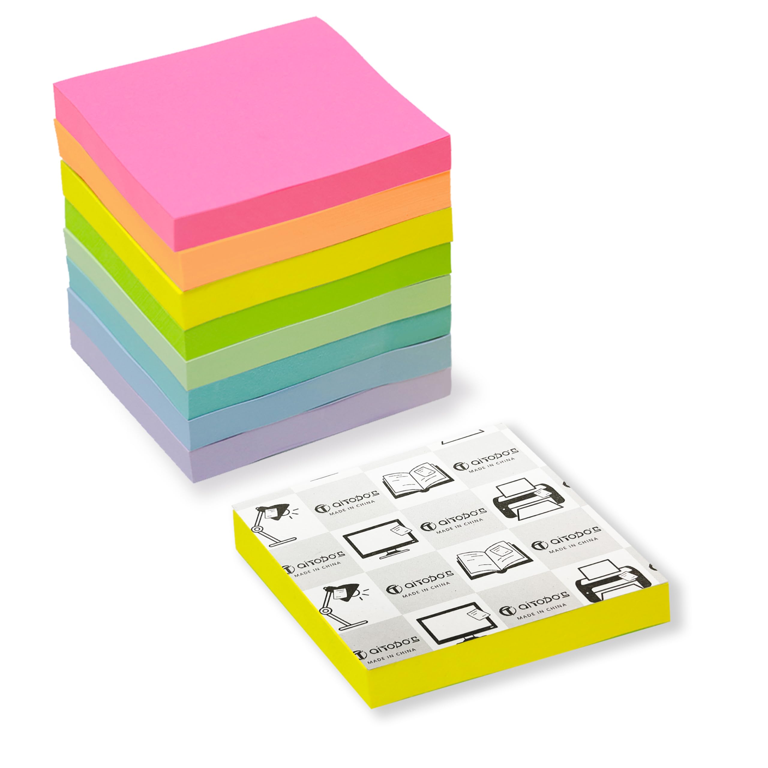 AiTodos® Sticky Notes 800 Sheets, 76x76mm, 8 Colors, Easy to Write, Restickable, Daily Events Tags, for Home, School, Office...