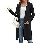 Genhoo Womens Long Cardigan Sweaters Knit Open Front Coatigan Lapel Knee Length Cardigan Coat with Pockets