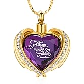 Imrsanl Cremation Jewelry Angel Wing Heart Urn Pendant Necklaces for Women Crystal Birthstone Urns for Human Ashes Memorial Locket Keepsake Ashes Jewelry