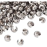 Craftdady 200Pcs Stainless Steel Crimp Bead Covers Metal Half Round Open Clamp Knot Cover Terminator End Tips 9mm Diameter for Bracelet Necklace Jewelry Making