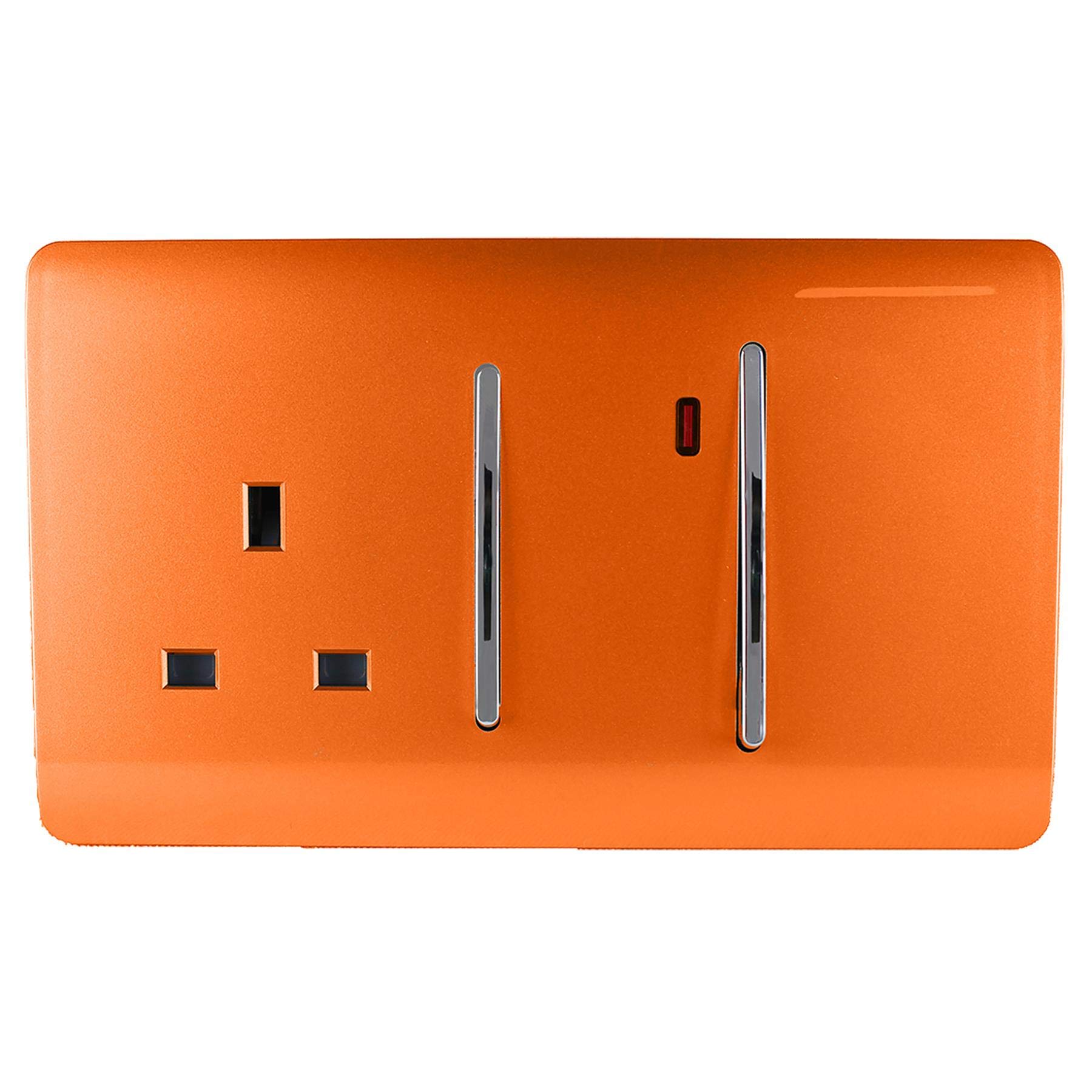 Trendi Switch Screwless Artistic Modern Decorative Glossy 45 A Cooker Switch Control Unit & Single Plug Socket Inc Neon Indicator for Indoor Use in Sunset Orange - ART-WHS213OR