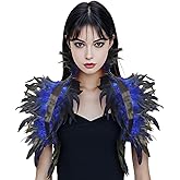 MAOFENG Gothic Natural Feather Shrug Feather Shawl Wrap Cape Victorian Collar for Halloween Cosplay Party Costume Accessories