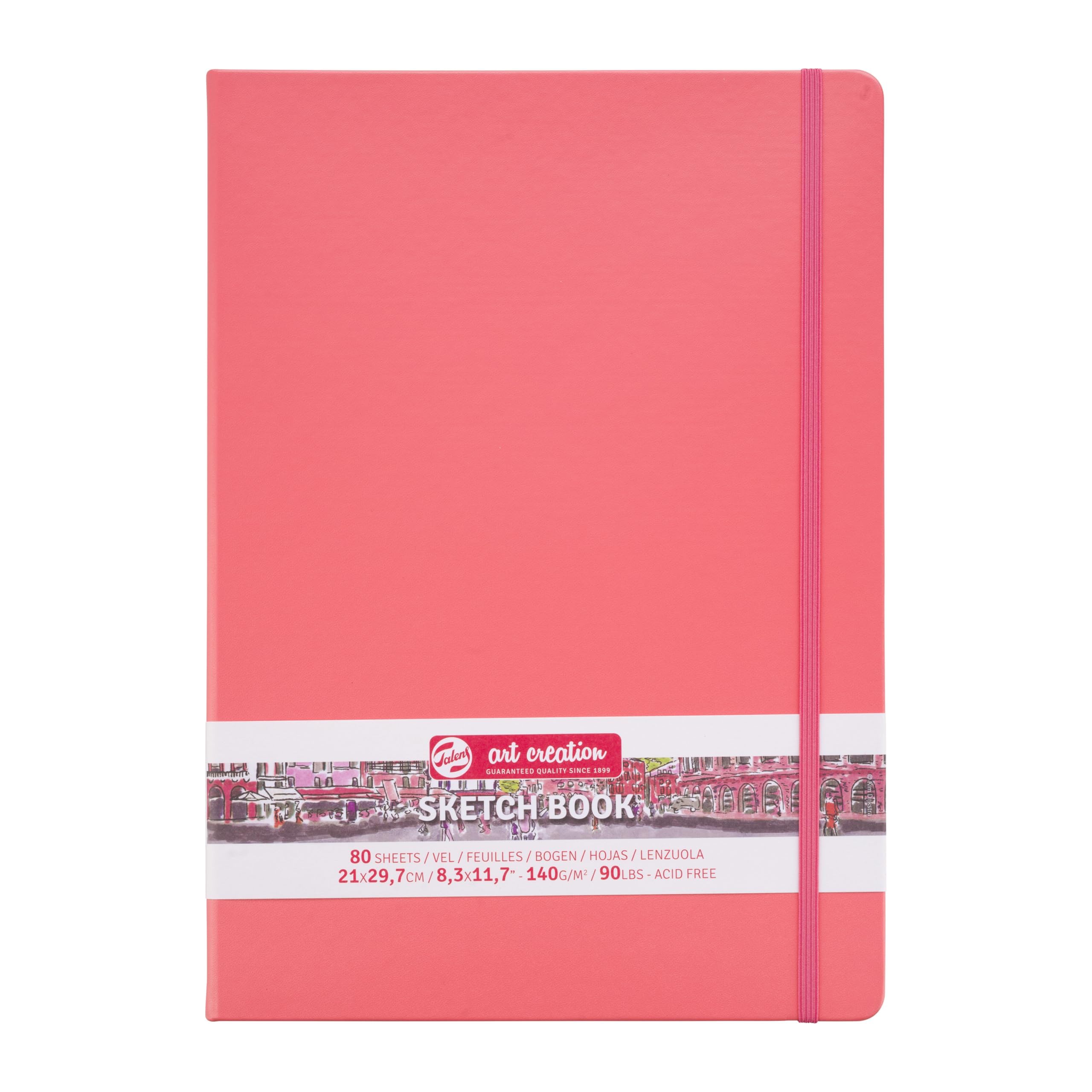 Talens Art Creation Sketchbook - Coral Red 21x29.7cm 80 Sheets - 140g Cream Acid-Free Paper - Ideal for Pencil, Pastel, Acrylic, Ink, Charcoal