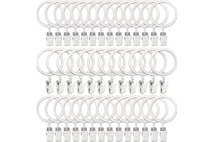 AMZSEVEN 40 Pack Metal Curtain Rings with Clips, Drapery Clips Hooks, Decorative Curtain Rod Clips 1.5 in Interior Diameter, 