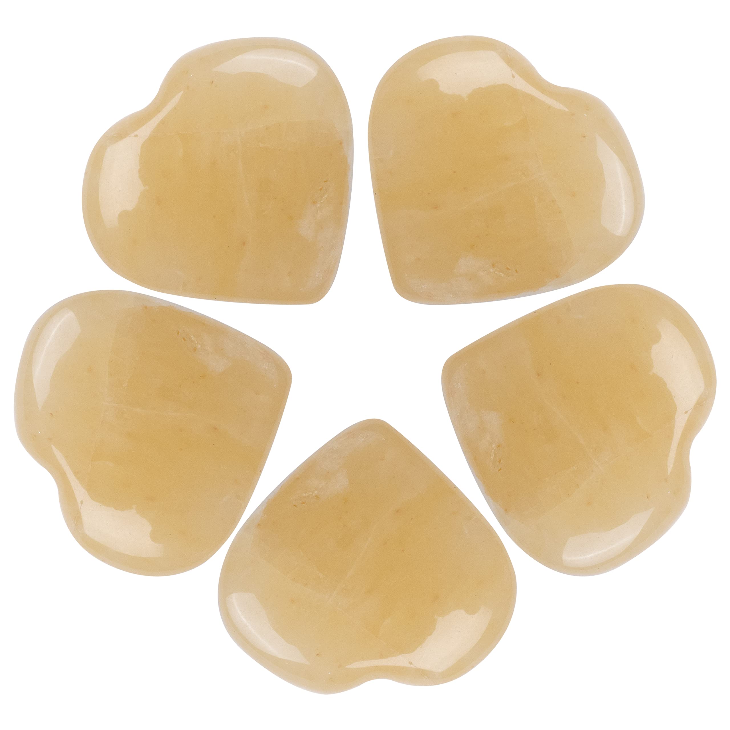 Crocon® 5 Pcs Yellow Jade Heart stone 25mm Mini Heart Shape gemstone Puff Stones Set 400+ Carats Pocket Crystal Healing Tumble Collection Palm Worry Stone Good Luck Meditation Gift Craft Home Decor — image 1