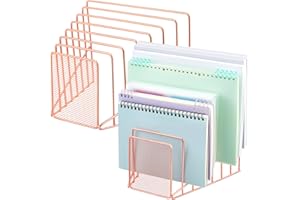 Chivertion 2 Pcs 7 Section Incline File Sorter Metal Wire Mesh File Rack for Desktop Letter Sorter for Magazine Folder Book Organizer Home Office School Paper Mail Desk Storage Holder (Rose Gold)