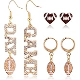 6pcs Football Earrings for Women, 3 Styles Rugby Dangle Earrings Funny Sports Jewelry Accessories for Sports Themed Party