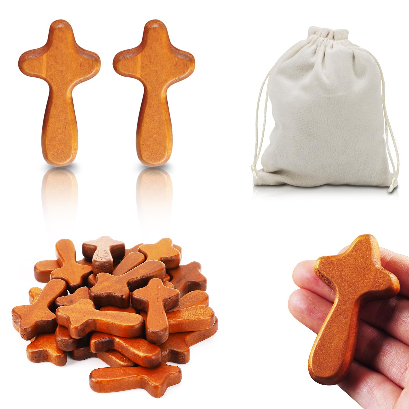 24 Pieces Small Wood Crosses, 2.36in Portable Prayer Pocket Holding Crosses,Crucifix,Natural Wooden Crosses Pendants for Party Favors Necklace Jewelry Making DIY Craft Handmade (Brown)