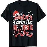 Santa's Favorite Nurse Red Glitter Christmas Pajamas Xmas T-Shirt