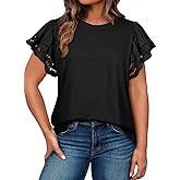 Eytino Womens Plus Size Tops Short Sleeve Round Neck Hollow Out Casual Loose Tunic Tees Shirts(1X-5X)