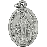Our Lady of Grace Miraculous Medal Pendant | Silver-tone Metal Charm | 1" Tall | Great Catholic Gift for First Communion and Confirmation | Made in Italy