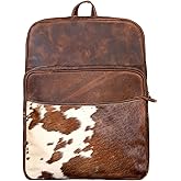 III-Fashions Cowhide Western Leather Laptop Backpack for Men & Women - Stylish College Teacher Purse Dark Brown & White Genuine Leather Bag for Travel & Office Use - DIMENSIONS: (12 x 4 x 16 inches)