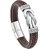 FYNSBLE Infinity Knot Leather Bracelet for Men, Stainless Steel Black/Brown/Blue/Red/Green Genuine Leather Braided Bracelet Wristband Cuff Jewelry Gift for Men Father Husband