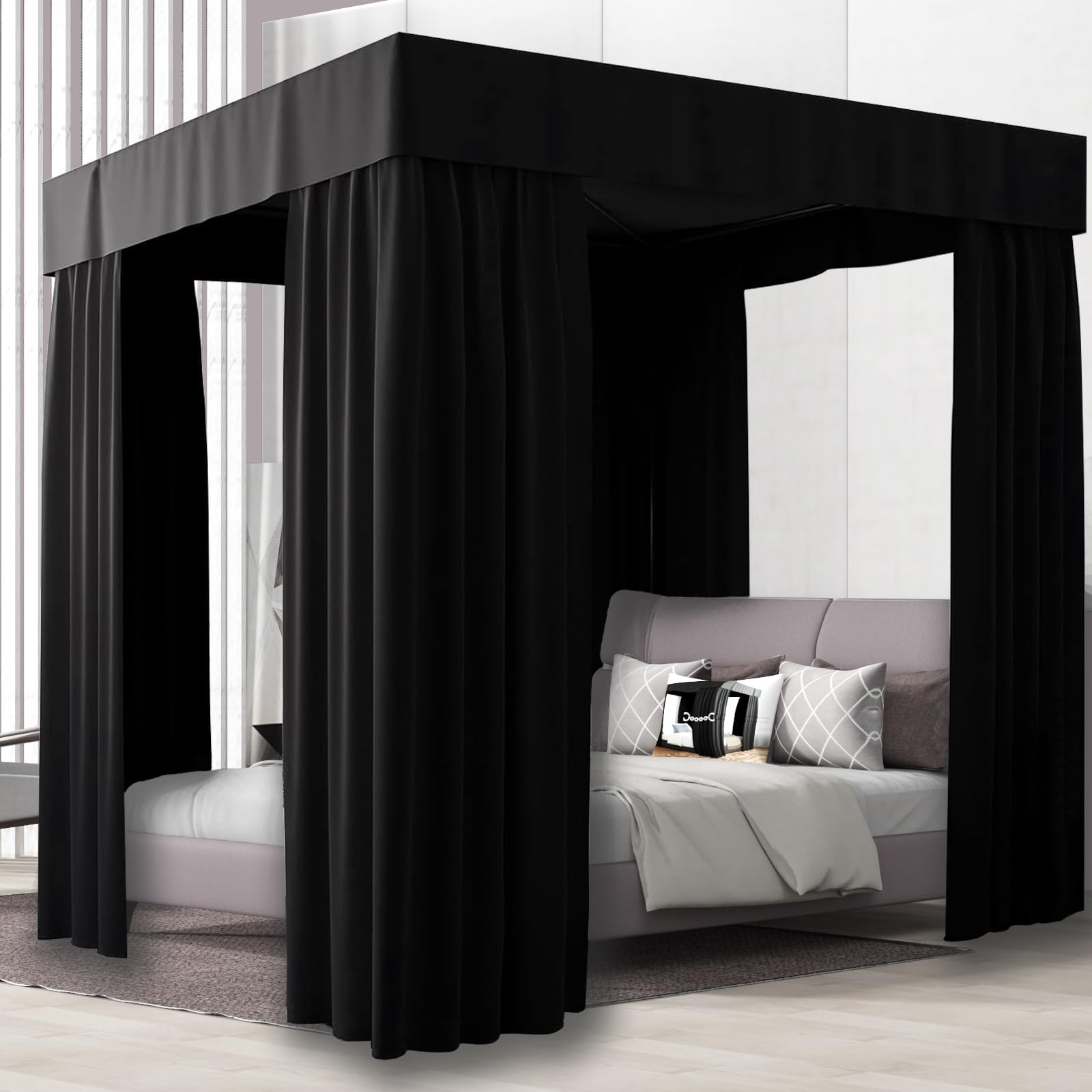 Photo 1 of NKM Full Size Black Canopy Bed Curtains,Completely Opaque Blackout Curtains Suitable for Canopy Bed Frames,Adults & Girls Room Decoration