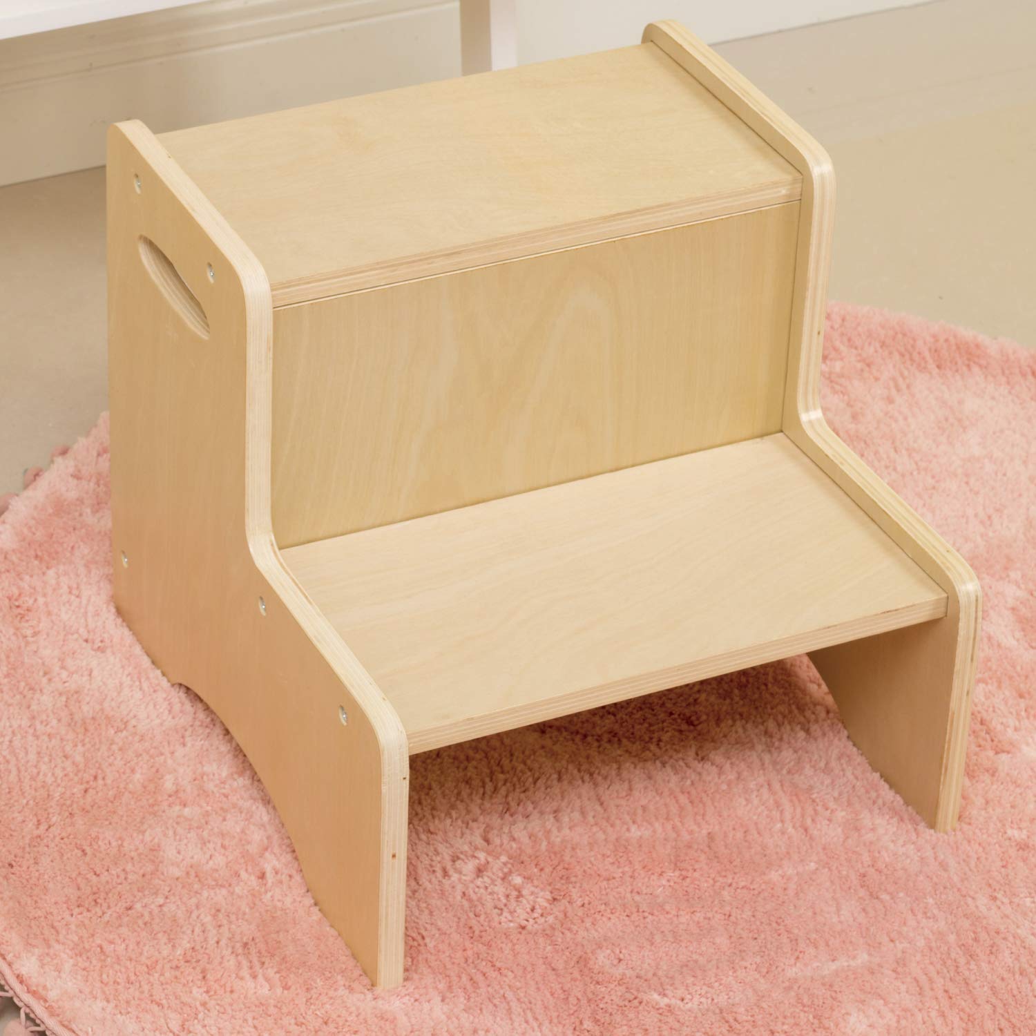 Wooden Toddler Step Stool for Kids, WOOD CITY Bathroom Potty Stool & Kitchen Stool, Two Step Stool for Bedroom, Children's Stool with Handles and Safety Non-Slip Pads : Baby