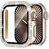 Adepoy Compatible for Apple Watch Case Series 11/10 42mm with Tempered Glass Screen Protector, Double Bling Case Crystal Diamonds Rhinestone Bumper Overall Hard PC Ultra Protective Cover For iWatch 42