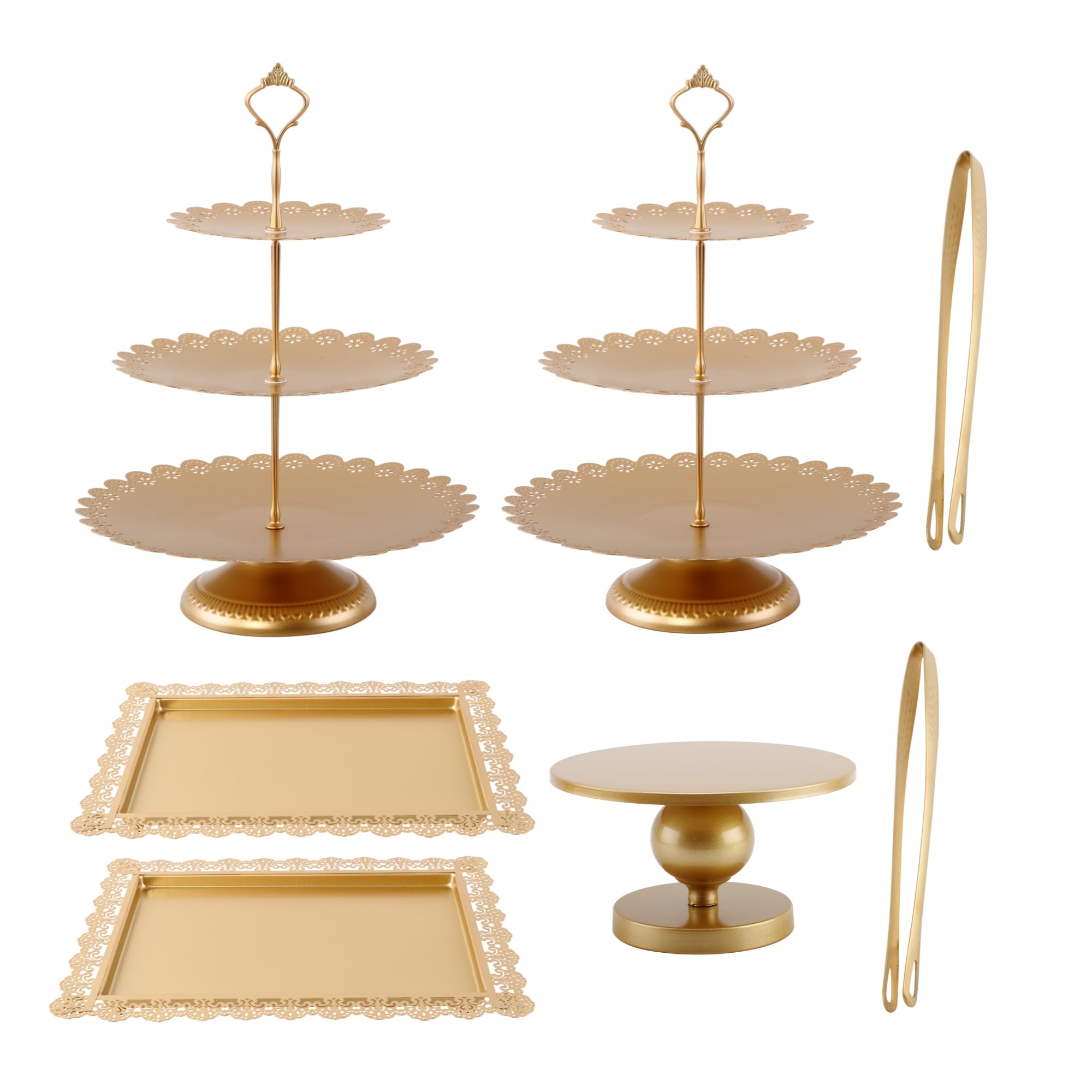 GMWD Set of 7 Gold Cake Stand Desserts Display Table Pedestals 3-Tiered Cupcakes Holder Serving Tray Decorative Weddings Birthdays Party Baby Showers Celebrations