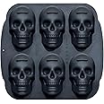 JETKONG 6 Cavity Skull Cake Pan Silicone Skull Cakelet Mold Skull Baking Pan Molds