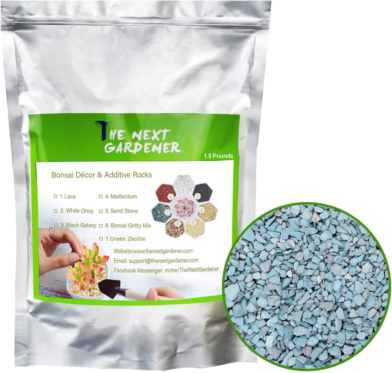 Succulents and Cactus Décor & Additive Rocks, Green Zeolite, for Bonsai, Fairy Gardening, DIY Projects, 1.5lb