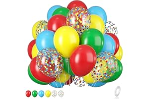 BIAPIAN Red Yellow Blue Balloons, Rainbow Assorted Latex Balloons, 12inch Matte Blue Yellow Red Green Latex Balloons Colourful Confetti Star Balloons For Birthday Festival Carnival Circus Game Party Decor